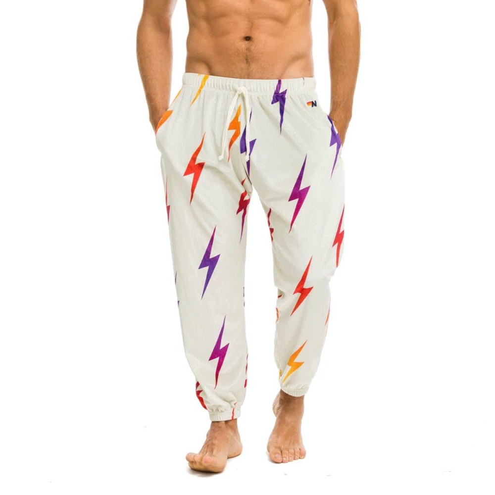 Aviator Nation Velvet Bolt Repeat Off White Sweatpants